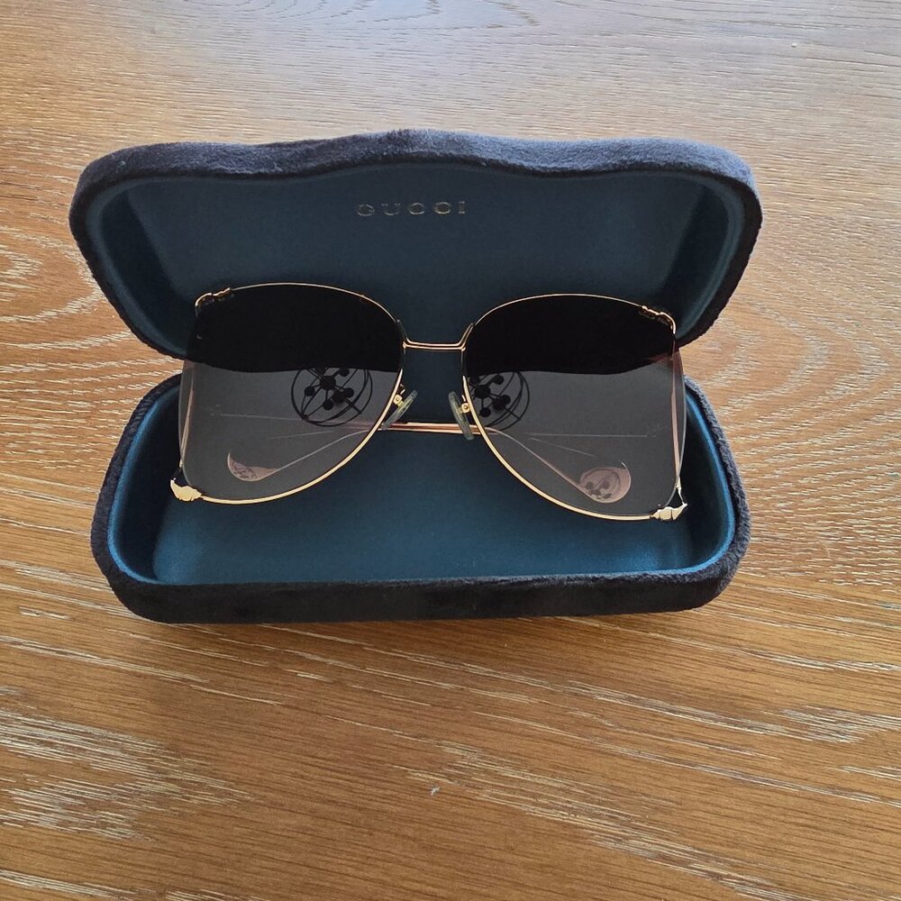 Gucci GG0252S 002 63mm Square Oversized Sunglasses Gold w/ Smoke Lens